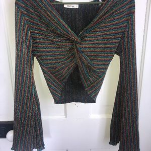 NWOT Rainbow Sparkle Mesh Crop Top